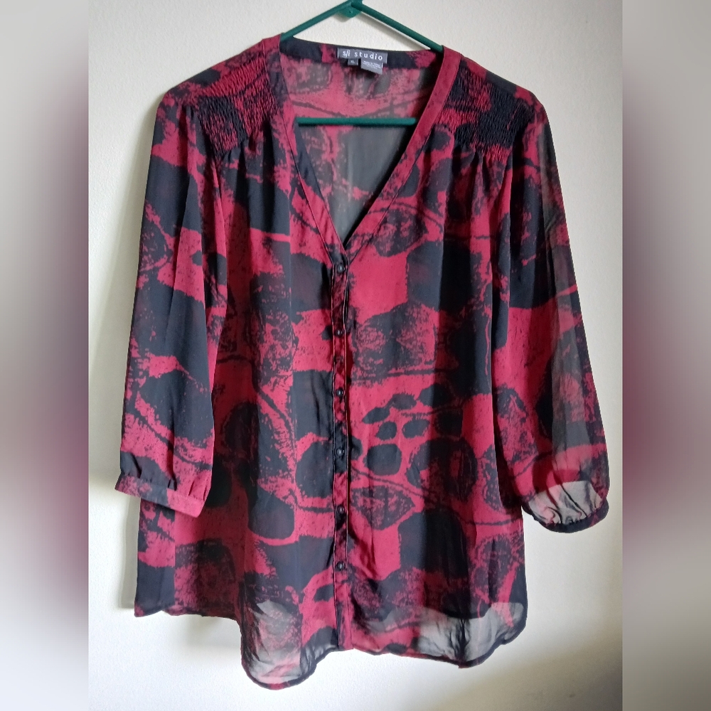 S/I STUDIO Blouse Button Top Sheer Size XL